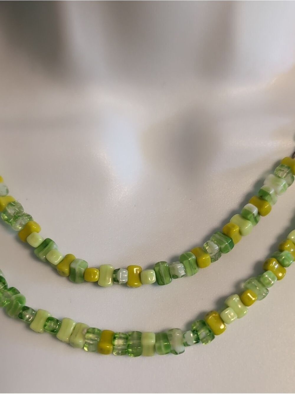 Handcrafted Green Glass Beaded Long Necklace - Elegant Mint Green